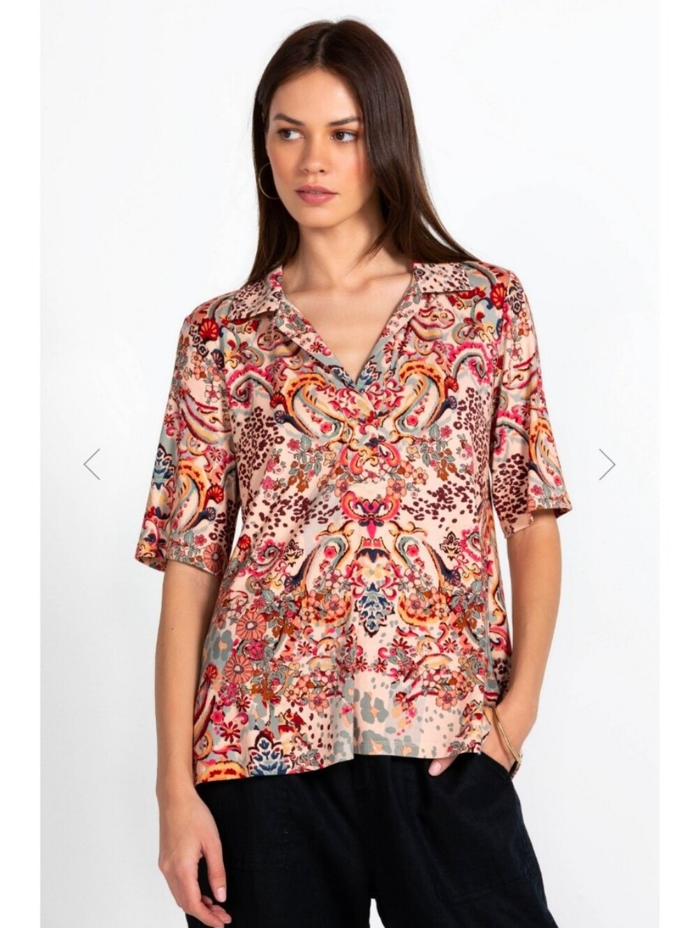 Johnny Was Jungle Paisley Polo Swing Short Sleeve Tee Size Small